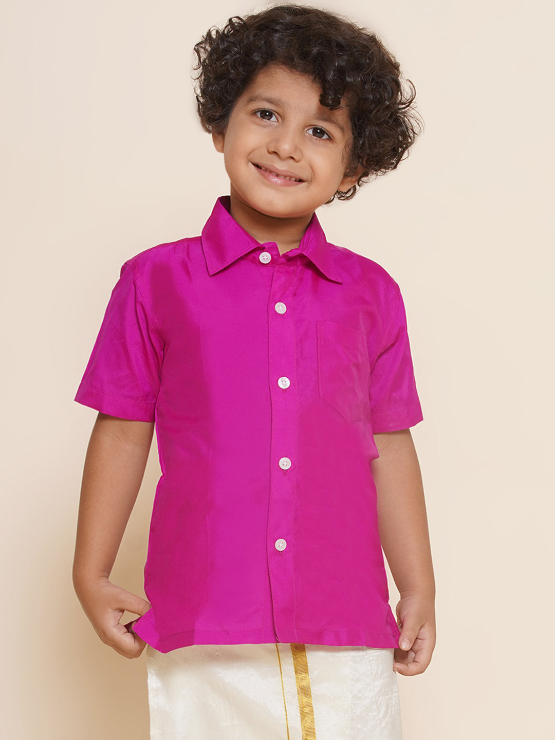 Boys Magenta Colour Polyester Shirt