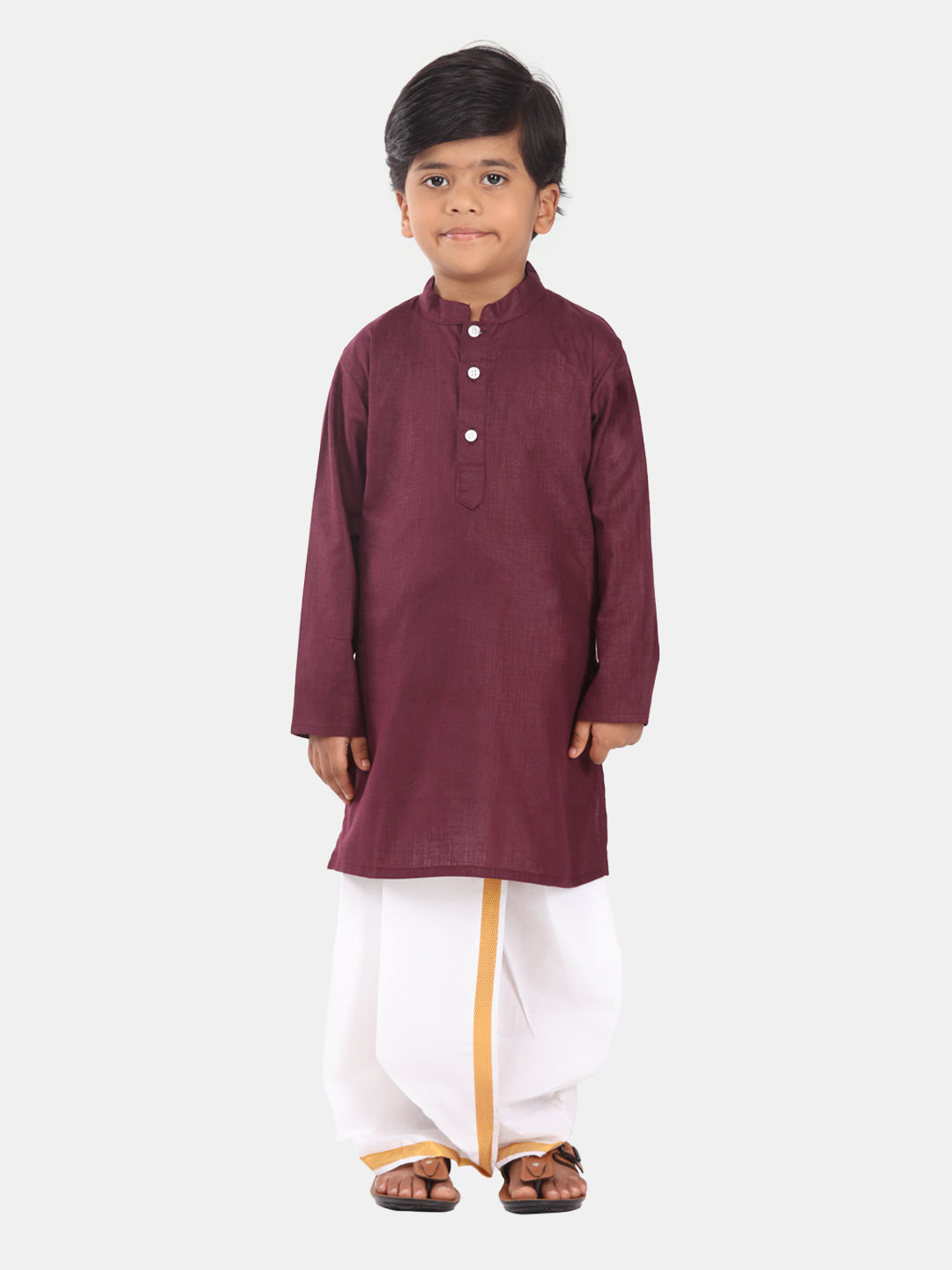 Boys Maroon Colour Cotton Kurta Dhoti Pant Set