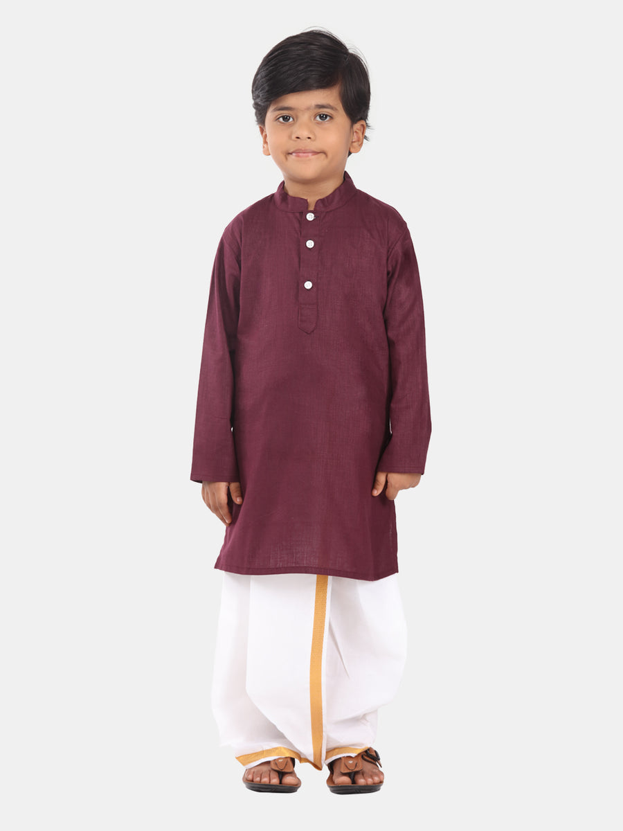 Boys Maroon Colour Cotton Kurta Dhoti Pant Set