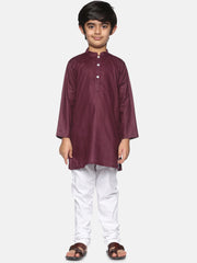 Boys Maroon Colour Cotton Kurta Pyjama Set