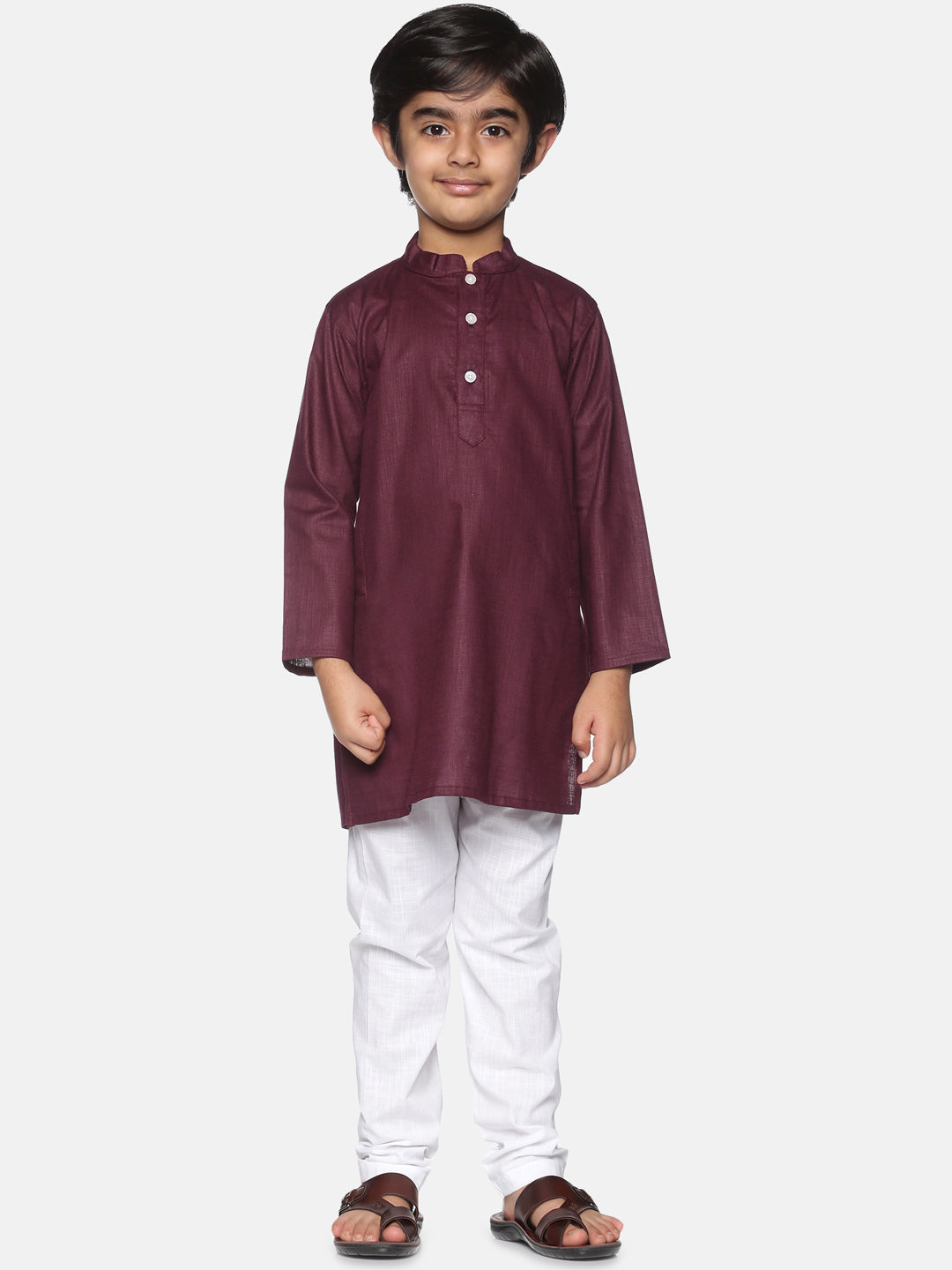 Boys Maroon Colour Cotton Kurta Pyjama Set