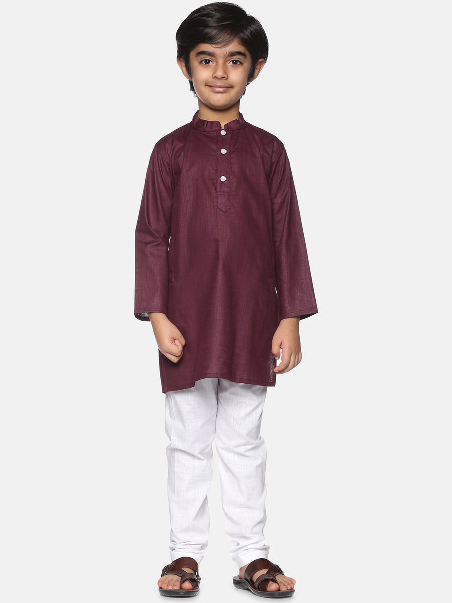 Boys Maroon Colour Cotton Kurta Pyjama Set