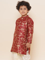 Boys Maroon Colour Printed Kurta