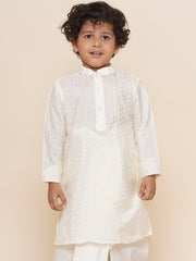 Boys Off-White Self Design Kurta