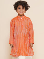 Boys Orange Colour Art Silk Kurta
