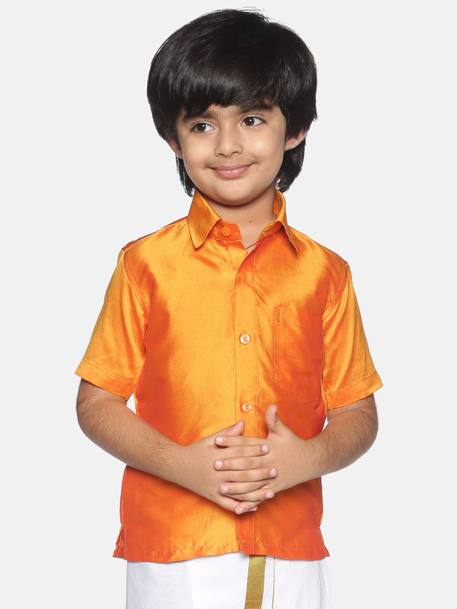 Boys Orange Colour Polyester Shirt