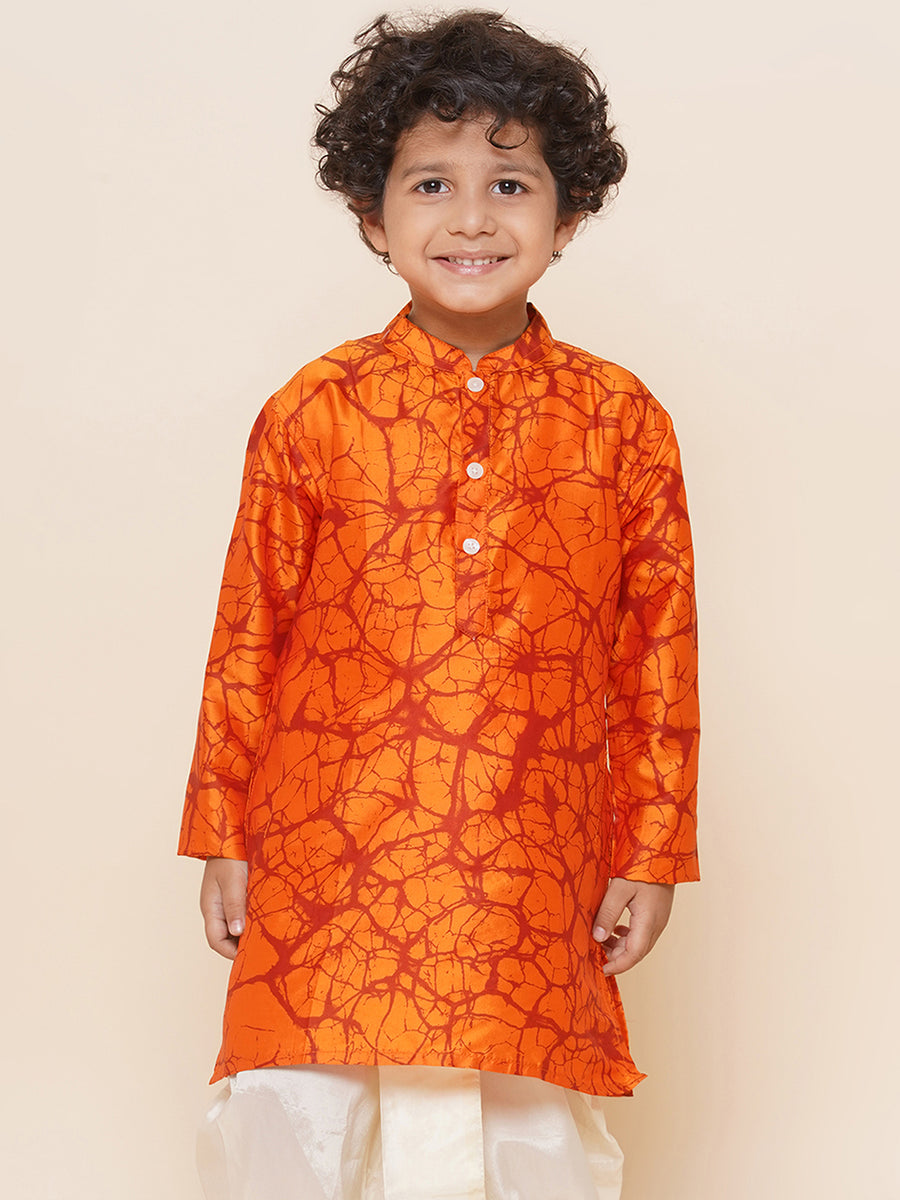 Boys Orange Colour Printed Kurta