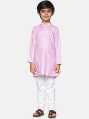 Boys Pink Colour Cotton Kurta Pyjama Set