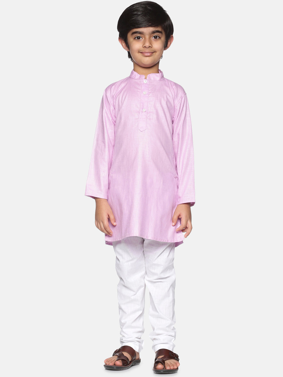 Boys Pink Colour Cotton Kurta Pyjama Set