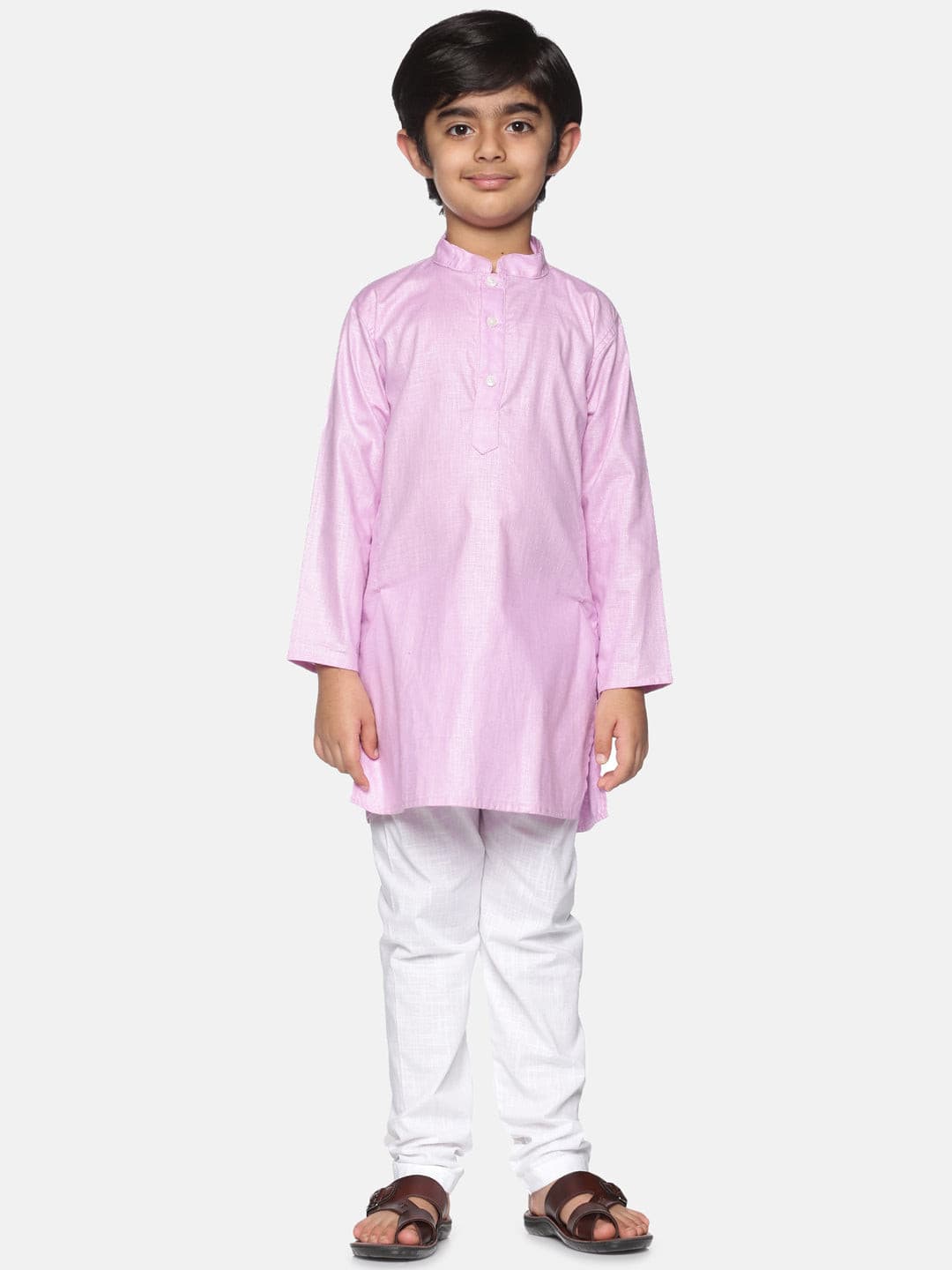 Boys Pink Colour Cotton Kurta Pyjama Set