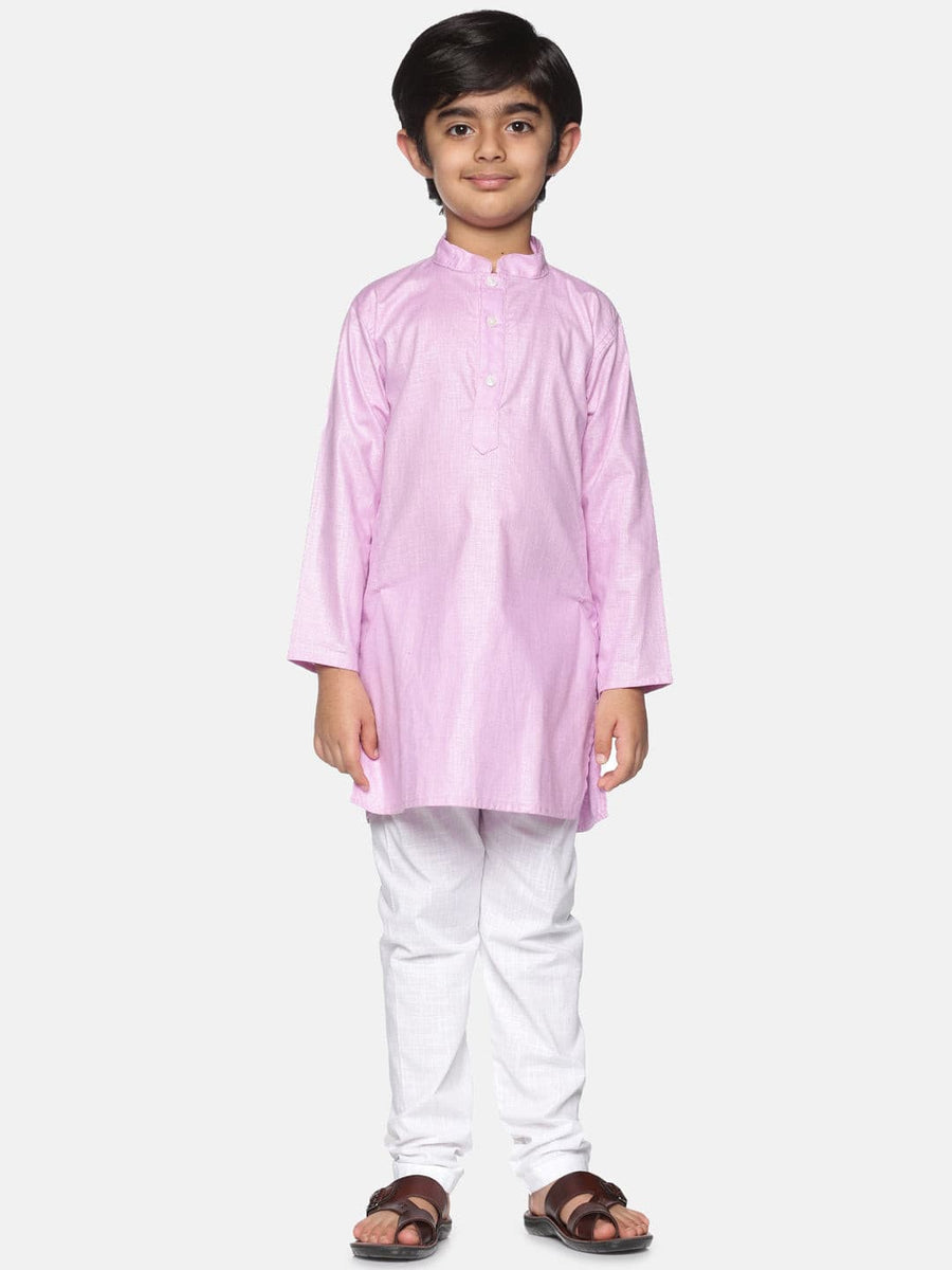 Boys Pink Colour Cotton Kurta Pyjama Set