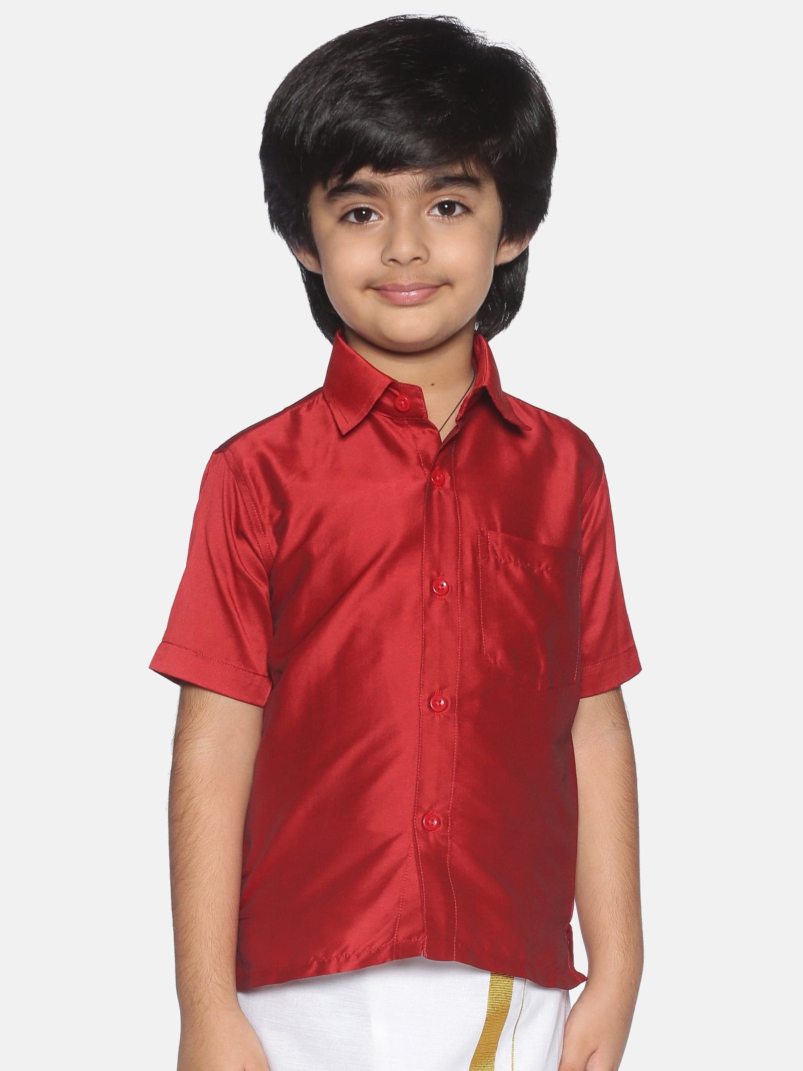 Boys Red Colour Polyester Shirt
