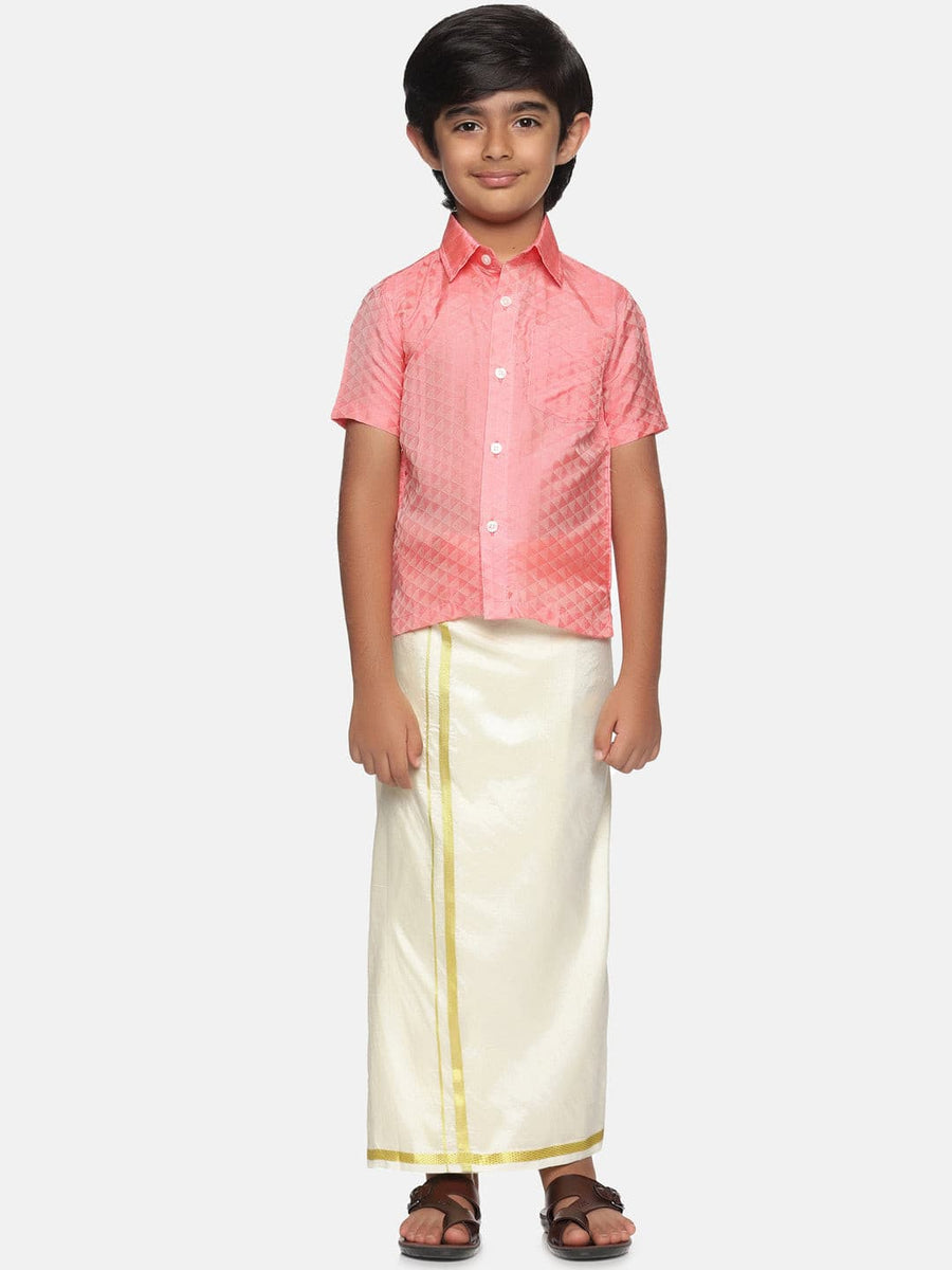 Boys Red Colour Shirt Readymade Dhoti Set