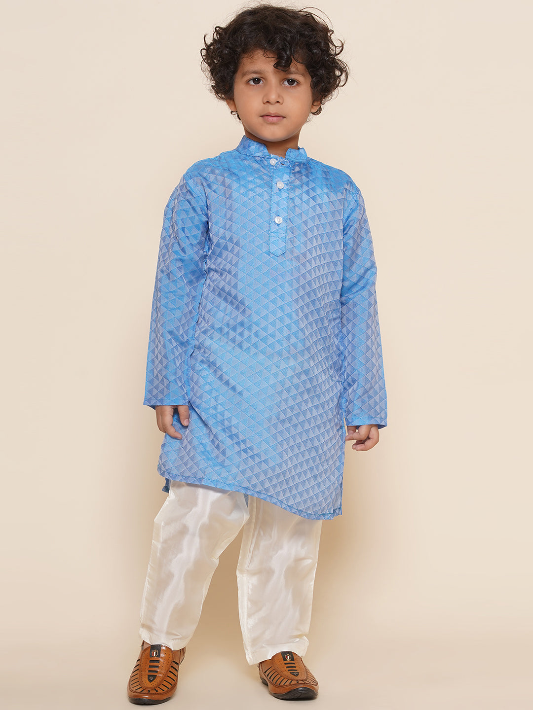 Boys Soild Colour Self Design Art Silk Kurta Pyjama Set