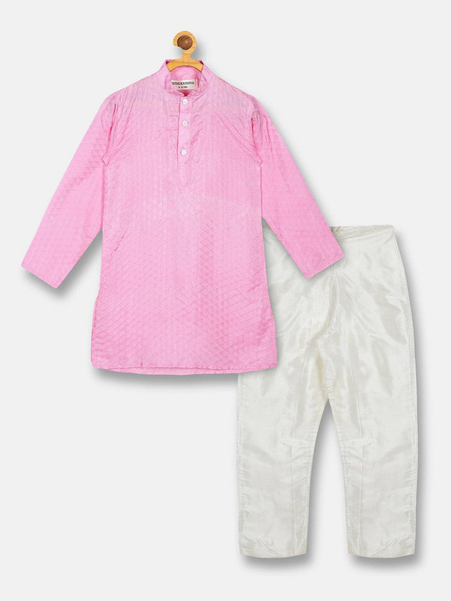 Boys Soild Colour Self Design Art Silk Kurta Pyjama Set