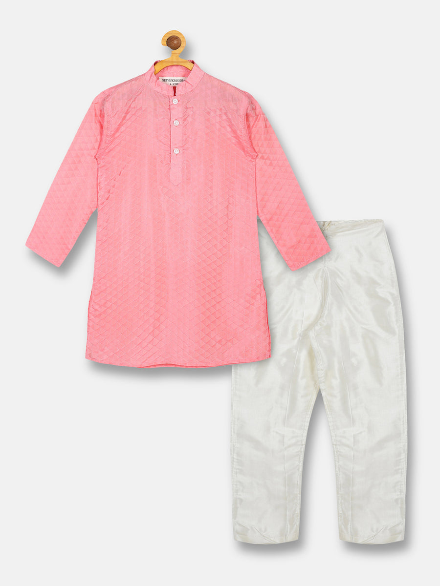 Boys Soild Colour Self Design Art Silk Kurta Pyjama Set