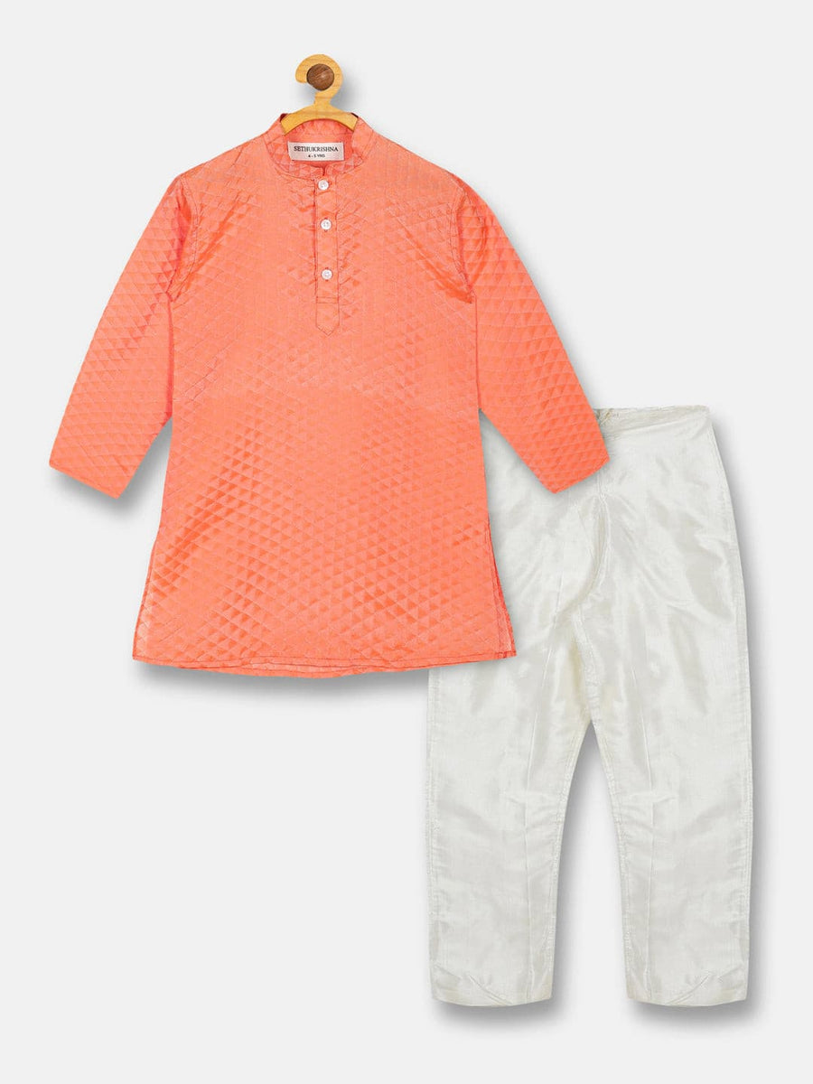 Boys Soild Colour Self Design Art Silk Kurta Pyjama Set