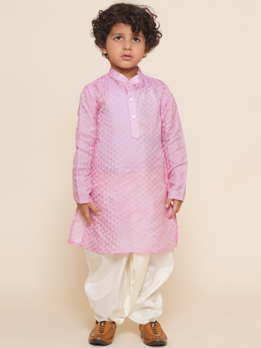 Boys Solid Colour Art Silk Kurta Dhoti Pant Set