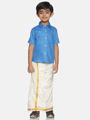 Boys Solid Colour Slub Cotton Readymade Shirt and Dhoti Set