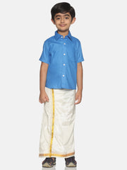 Boys Solid Colour Slub Cotton Readymade Shirt and Dhoti Set