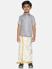 Boys Grey Shirt Dhoti Set