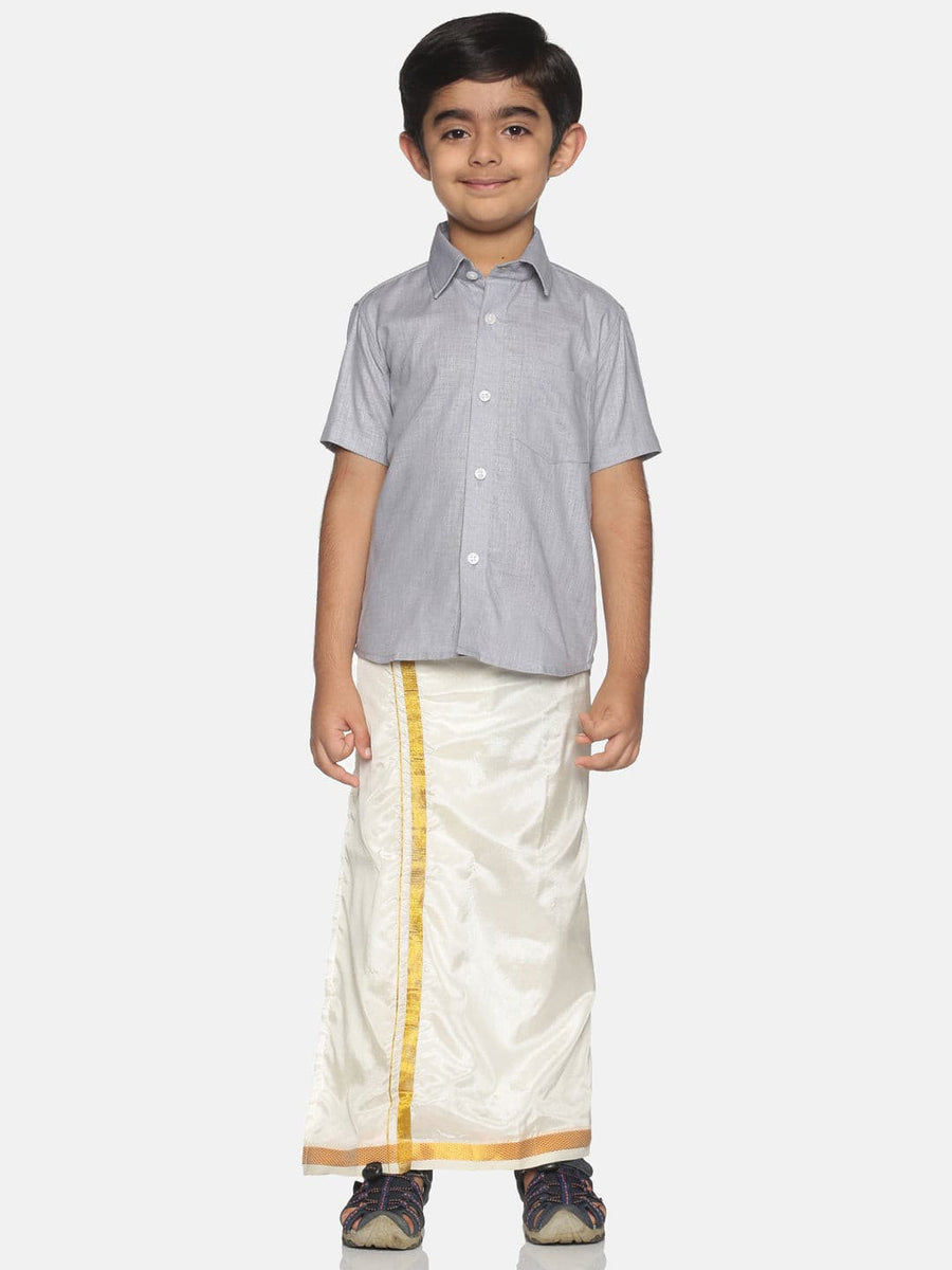 Boys Grey Shirt Dhoti Set