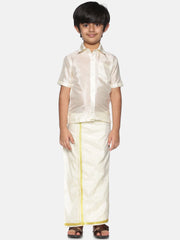 Boys Solid Cream Shirt And Dhoti Set