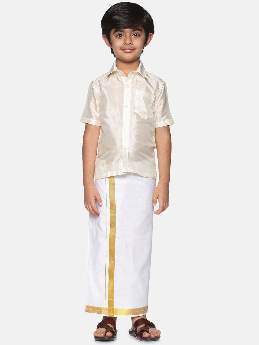 Boys Solid Cream Shirt And Dhoti Set