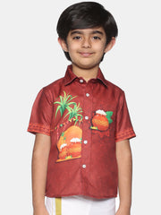 Boys Traditional Pongal Pop Colour Shirt Readymade Dhoti Set