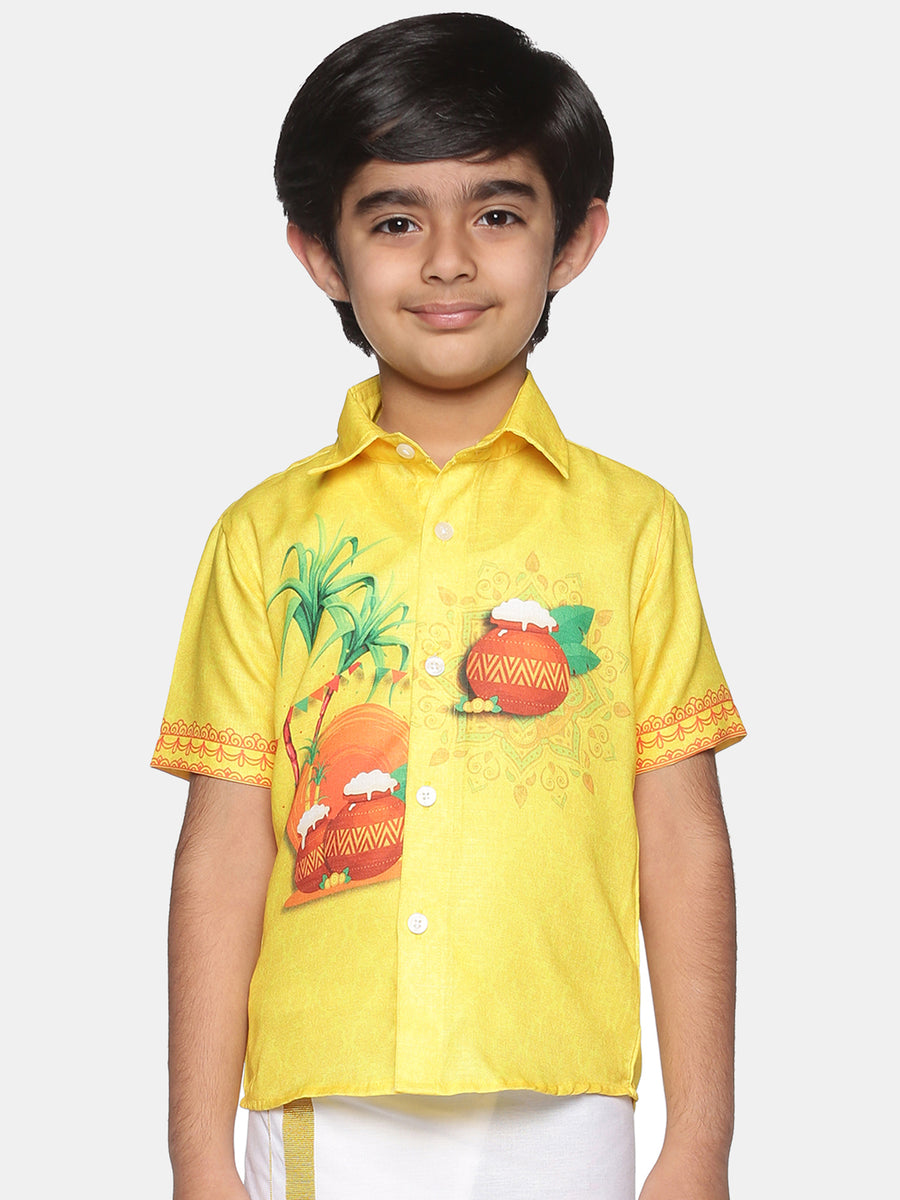 Boys Traditional Pop Colour Shirt Dhoti Set