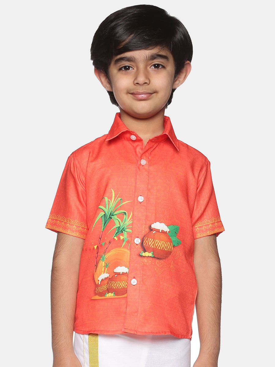 Boys Traditional Pop Colour Shirt Dhoti Set