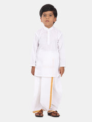 Boys White Colour Cotton Kurta Dhoti Pant Set