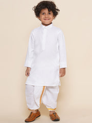 Boys White Colour Cotton Kurta Dhoti Pant Set