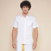 Men Premium Cotton White Half Sleeve Shirt