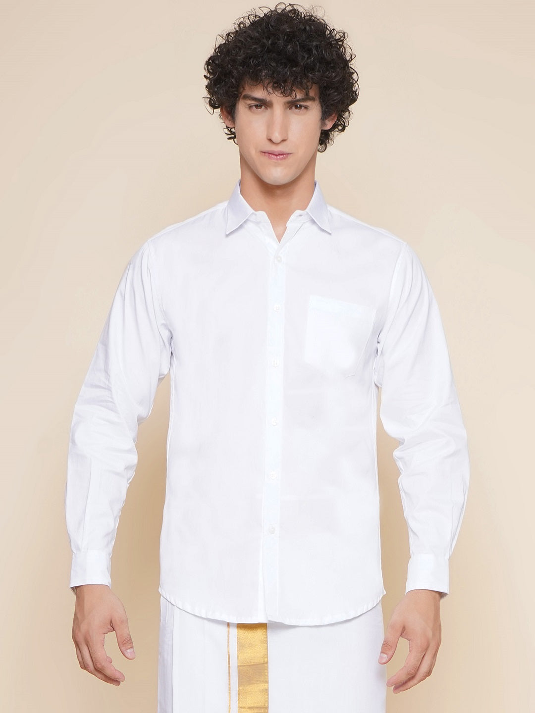 Men Cotton White Full Sleeve Shirt