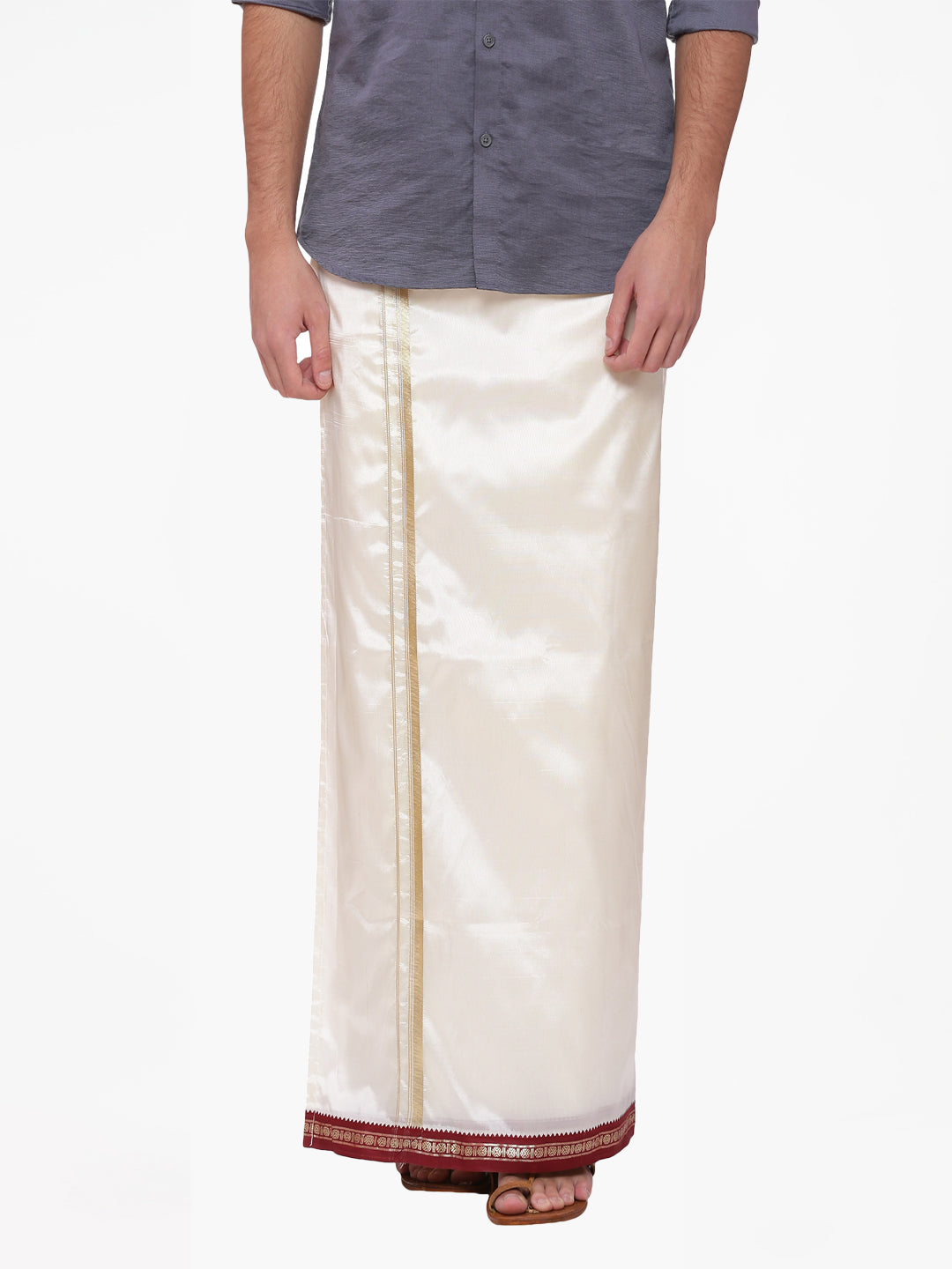 Men Cream Colour Art Silk Readymade Pocket Dhoti