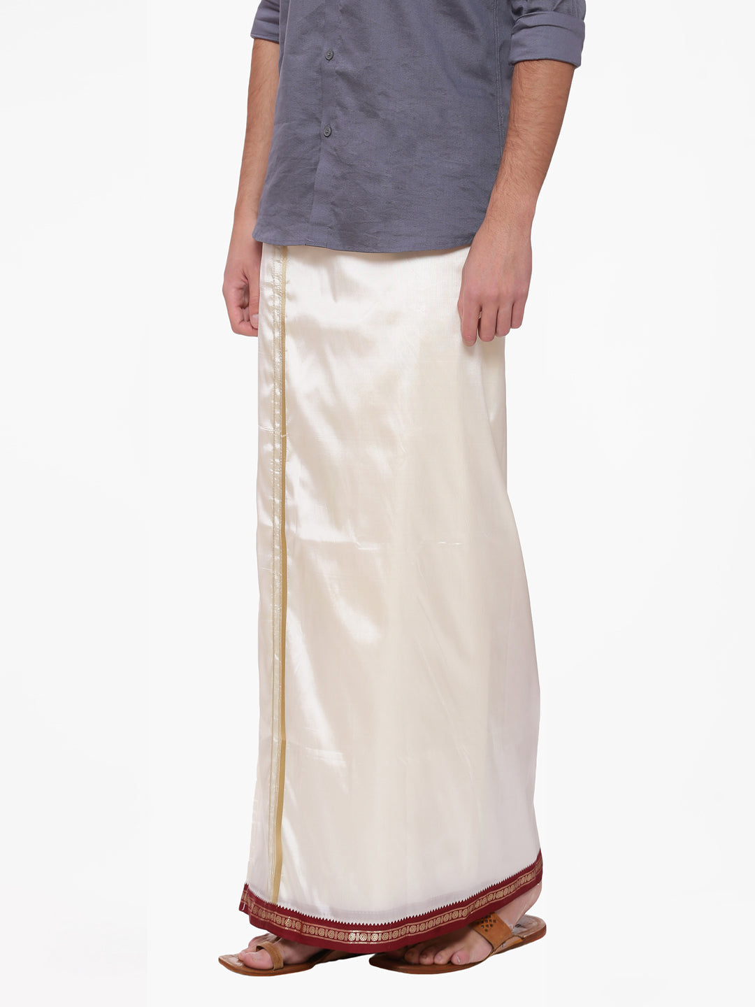 Men Cream Colour Art Silk Readymade Pocket Dhoti