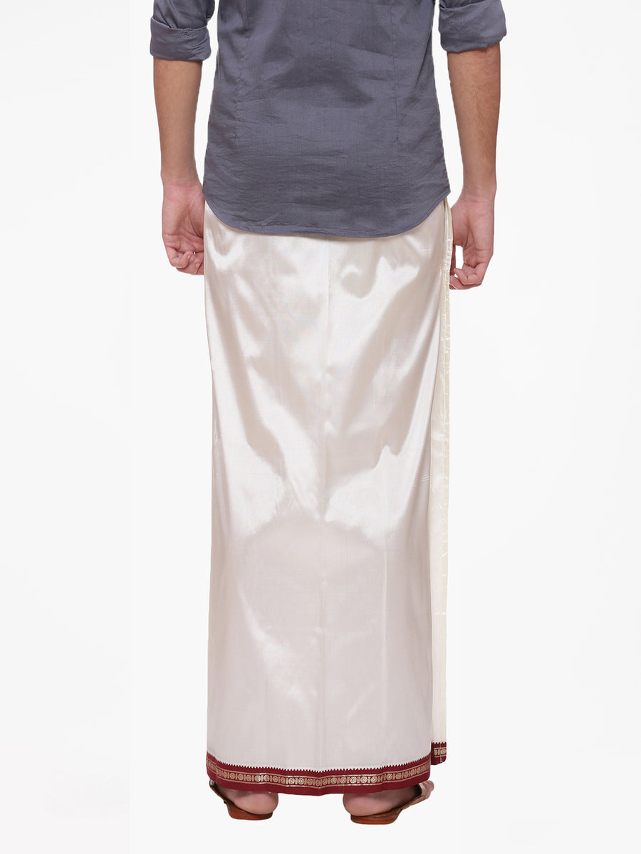 Men Cream Colour Art Silk Readymade Pocket Dhoti