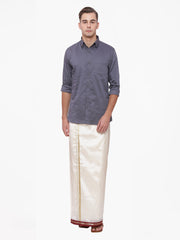 Men Cream Colour Art Silk Readymade Pocket Dhoti