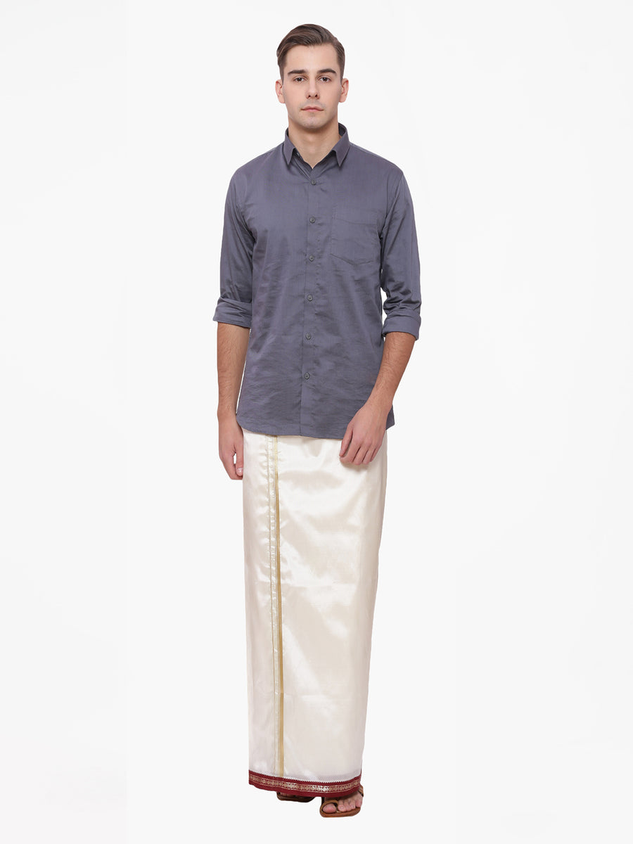 Men Cream Colour Art Silk Readymade Pocket Dhoti