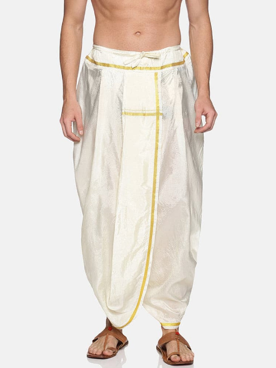 Men Off White Colour Polyester Viscose Dhoti Pant / Panjakejam