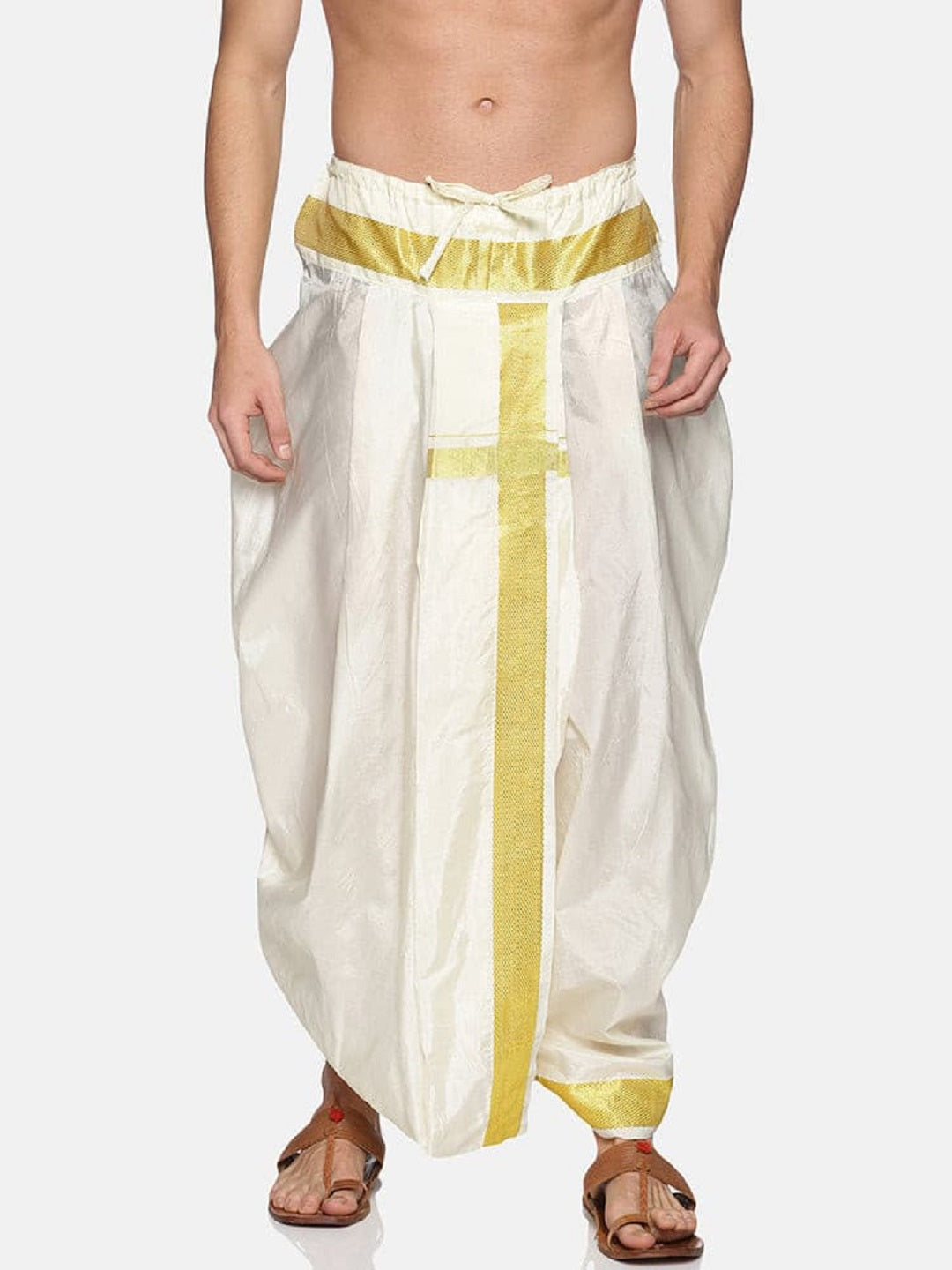 Men Off White Colour Polyester Viscose Dhoti Pant / Panjakejam