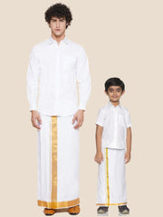 Father Son Matching White Colour Shirt Dhoti Set