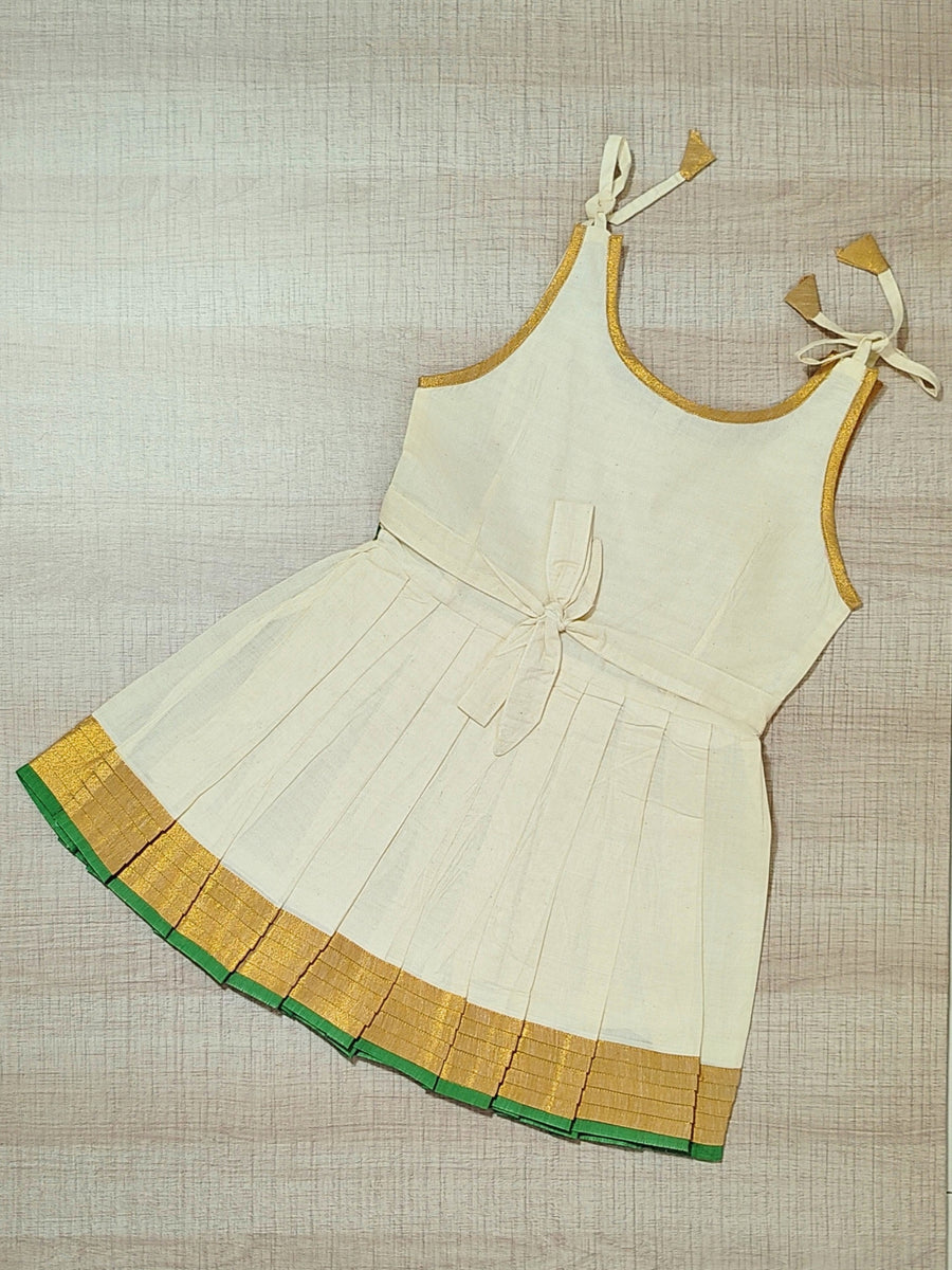 Girls Ethnic Kerala Kasavu Pavadai Set