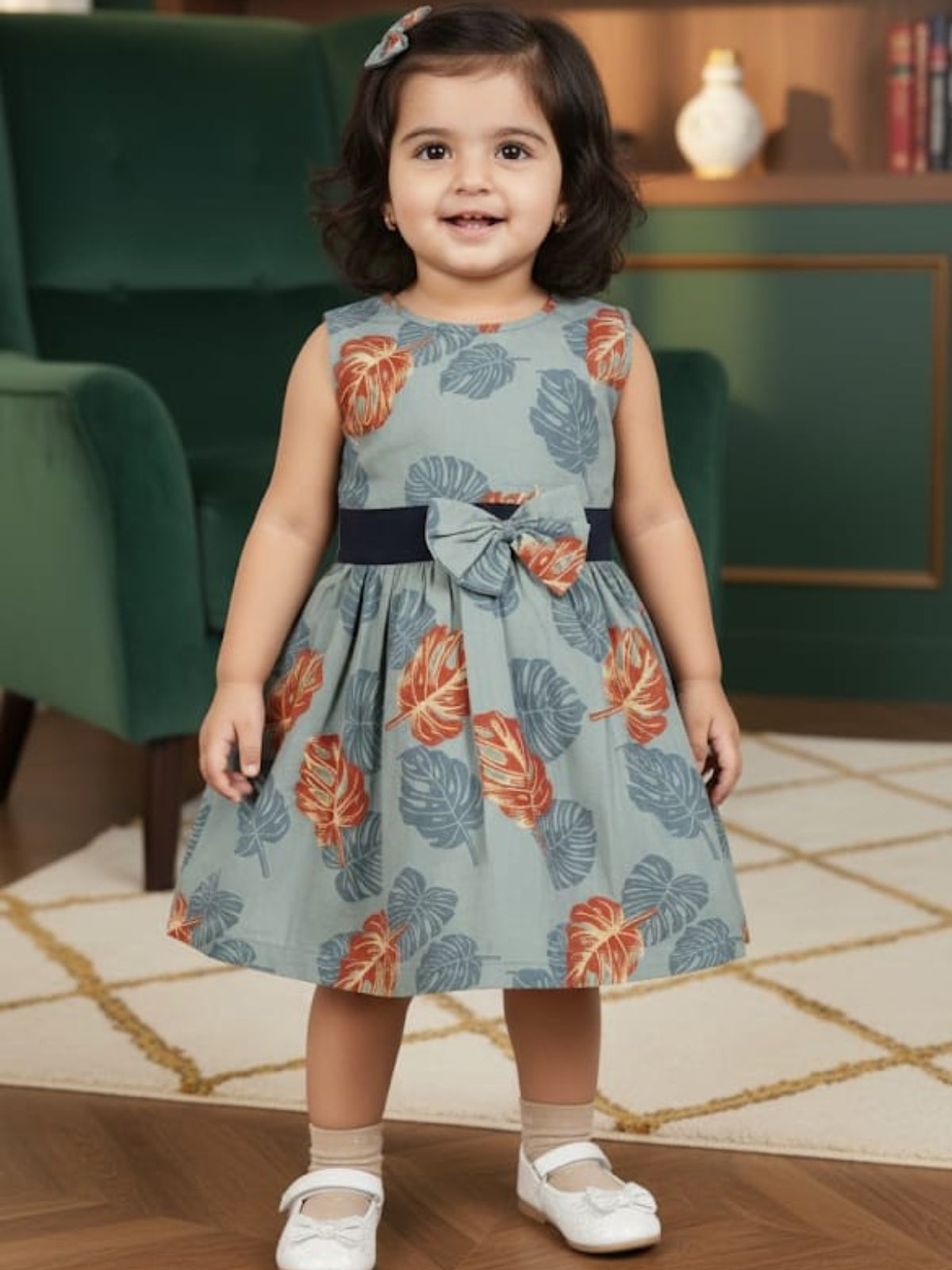 Girls Sleeveless Cotton Digital Print Dress – Stylish Party & Casual Wear