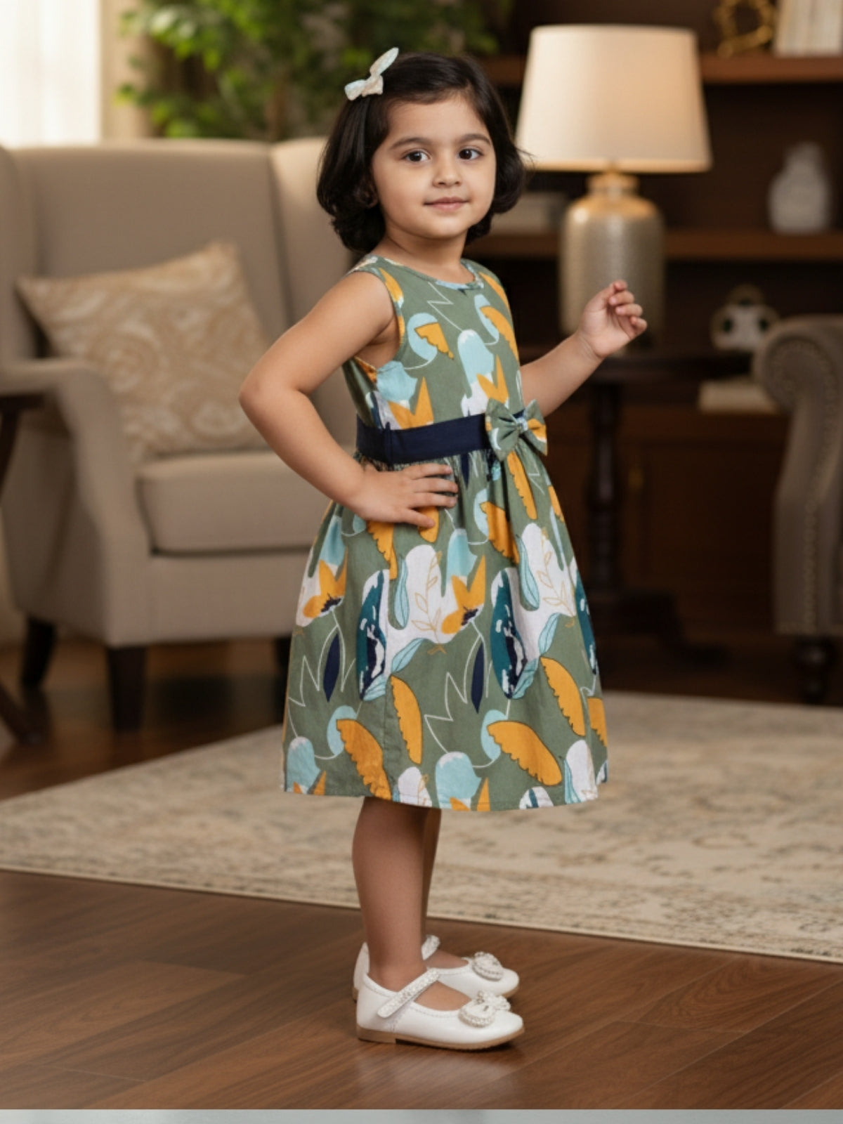 Girls Sleeveless Cotton Digital Print Dress – Stylish Party & Casual Wear