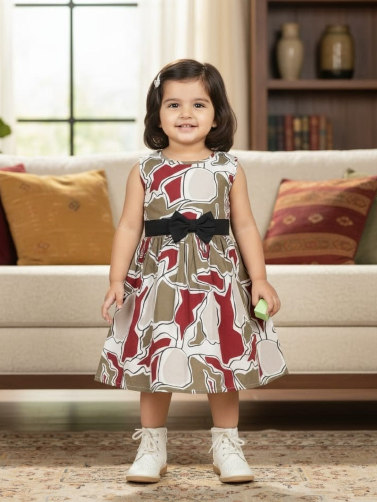 Girls Sleeveless Cotton Digital Print Dress – Stylish Party & Casual Wear