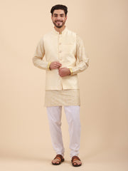 Mandarin Collar Regular Fit Kurta Pyjama Set with Nehru Jacket