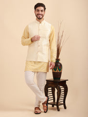 Mandarin Collar Kurta Pyjama Set with Nehru Jacket