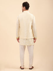 Mandarin Collar Kurta Pyjama Set with Nehru Jacket